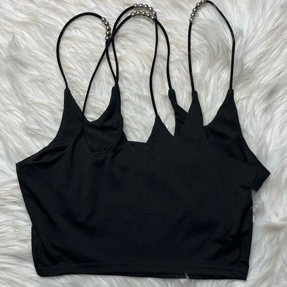 SHEIN Double Strap Beaded Crop Top Black and Silver Size XS - Picture 3 of 3